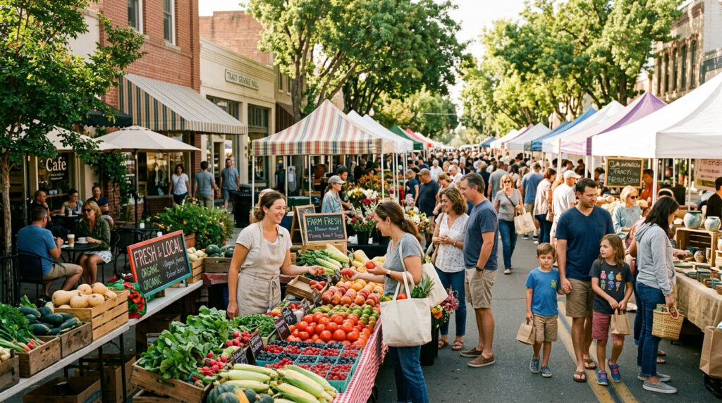 Saturday farmers market in downtown Tracy California